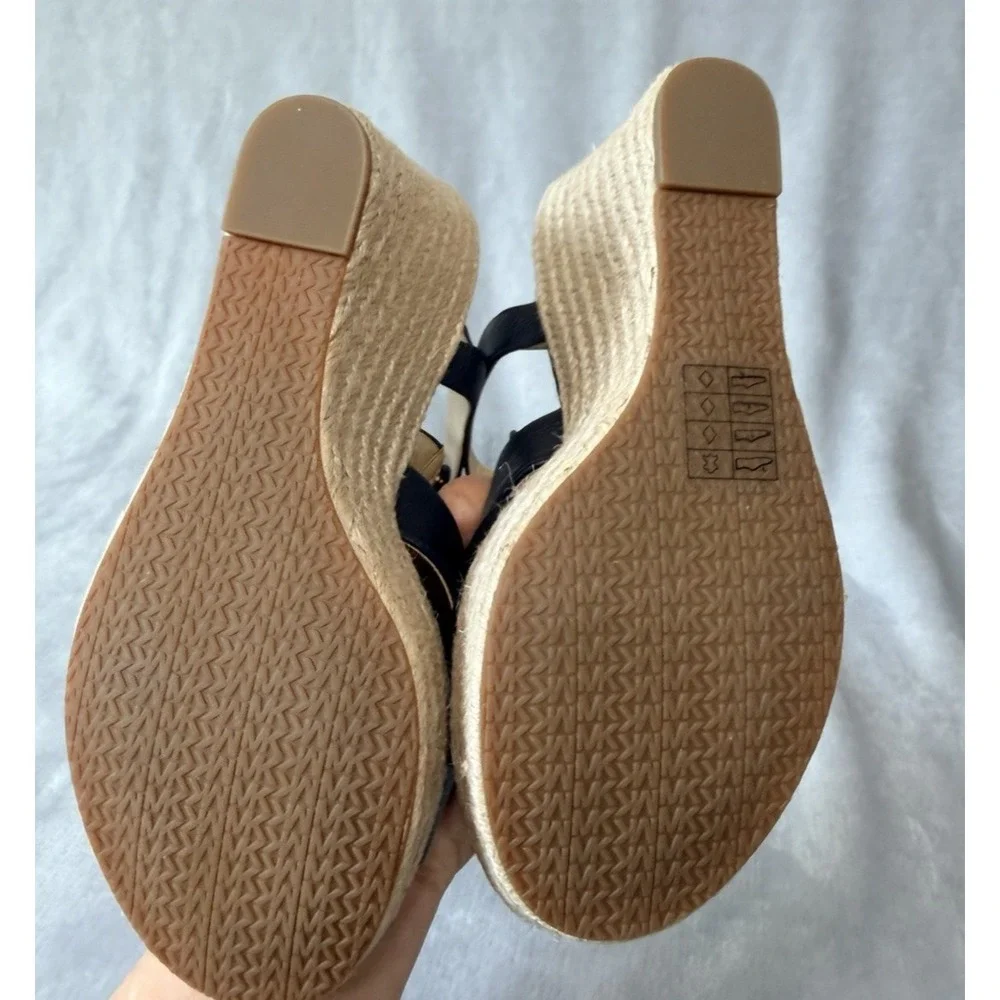 Michael Kors Sandals SZ 8 Platform Espadrilles Heels Blue Leather NEW Canvas - Picture 9 of 9
